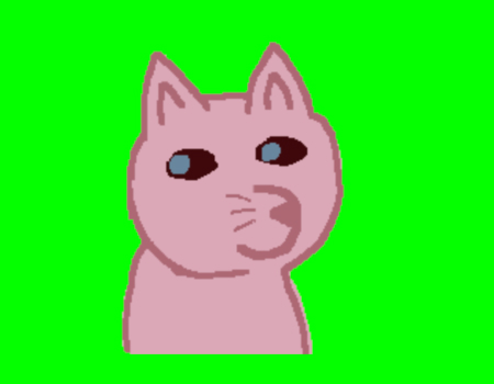 An image of Lilia's scribbletuber project. It is a pink cat image on top of a bright green background